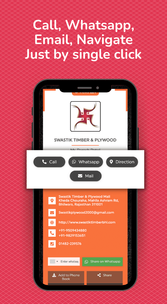 Linkconnect Digital business card feature - Call, Whatsapp, Email, Navigate