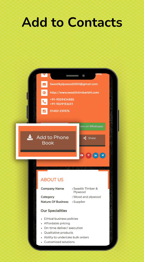 Linkconnect Digital business card feature - Add To Contact Book