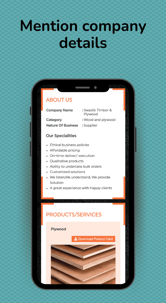 Linkconnect Digital business card feature - Mention Company Details (About Us)