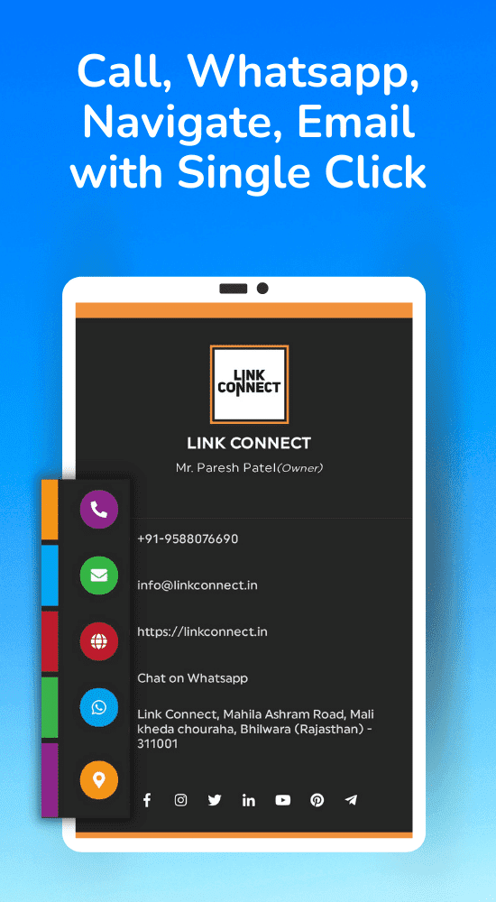 Linkconnect PDF id card feature - Call, Whatsapp, Navigate, Email with single click