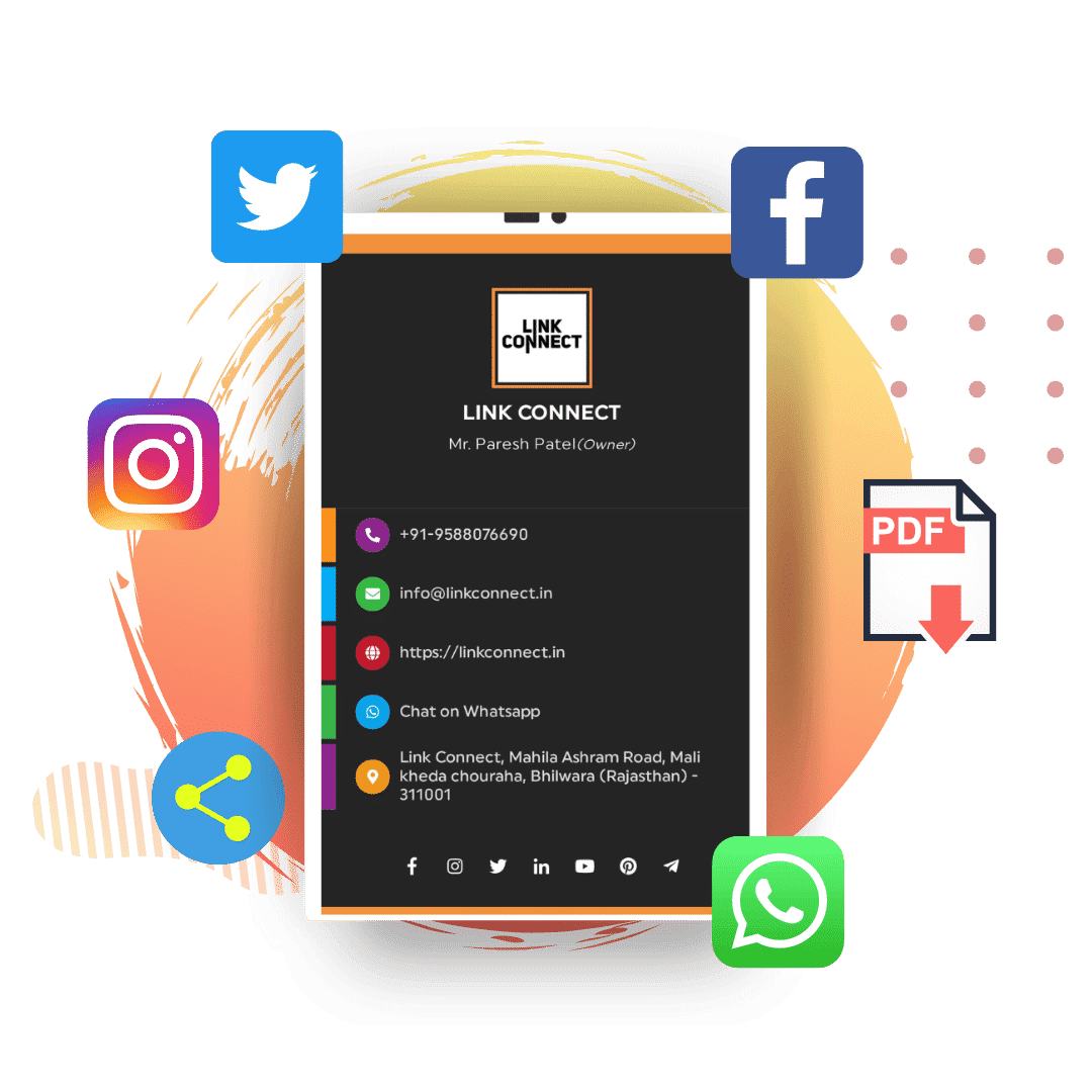 Share Contact Details & Social links with Pdf Id Card